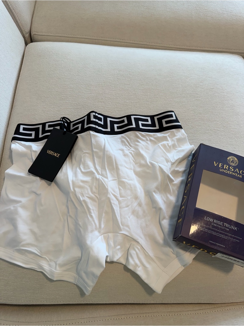 Versace White Boxer Briefs with Black Greek Key Waistband